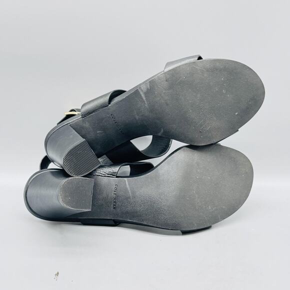 Cole Haan Shoes Women 8.5 Black Leather Grand OS Slingback Sandals Block Heel - Picture 9 of 12